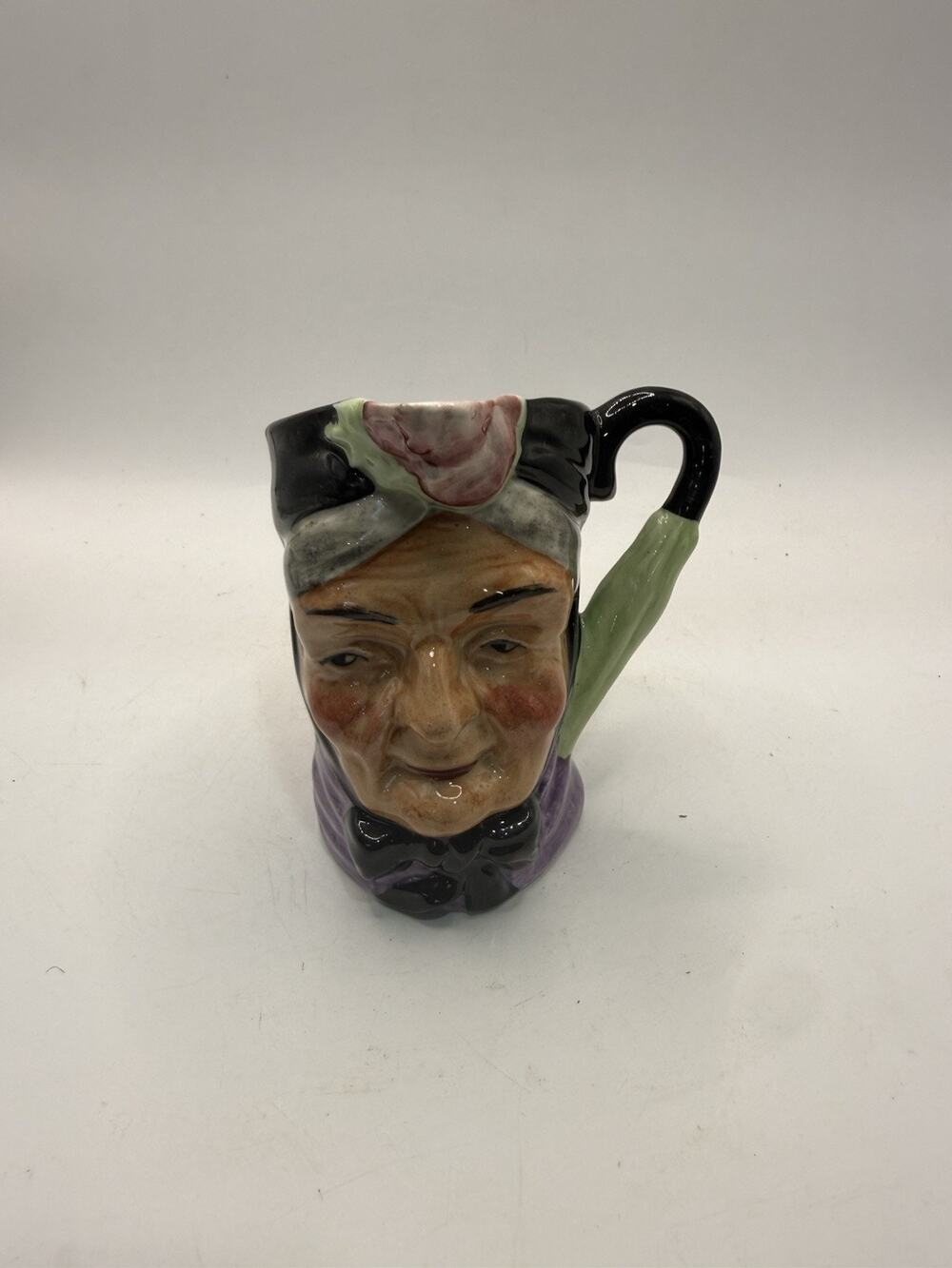 Vintage Artone England Hand Painted Ceramic Miniature Granny Toby Jug 4” *